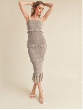 MABLE Esme Smocked Ruffled Midi Dress Mermaid Bodycon Fitted